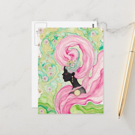 Beautiful Woman With Pink Hair ポストカード (正面/裏面インサイチュ)