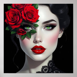 Beautiful Woman with Red Rose ポスター