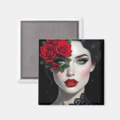 Beautiful Woman with Red Rose マグネット (正面/裏面)