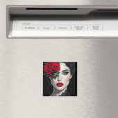 Beautiful Woman with Red Rose マグネット (インサイチュ (食洗機))