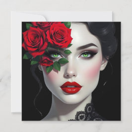 Beautiful Woman with Red Rose Blank