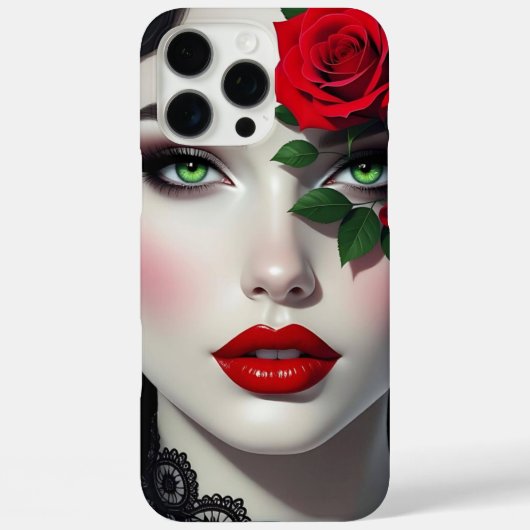Beautiful Woman with Red Rose Case-Mate iPhoneケース (裏面)