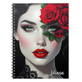 Beautiful Woman with Red Rose Personalized ノートブック