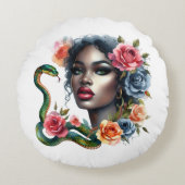beautiful women and snake cushion ラウンドクッション (正面)