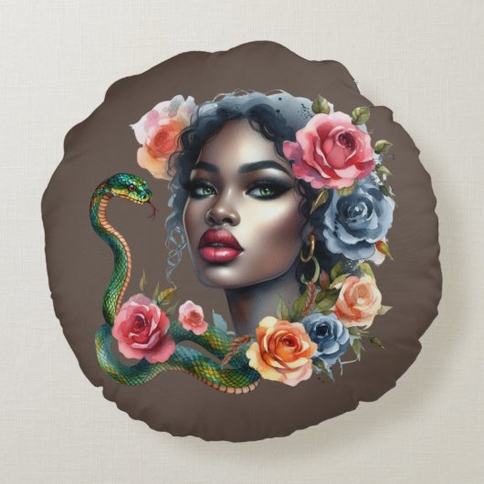 beautiful women and snake cushion ラウンドクッション (裏面)