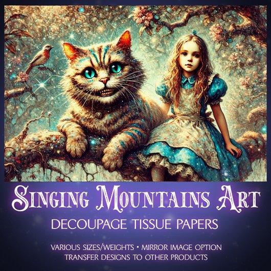 Beautiful Wonderland Cat and Alice Decoupage 薄葉紙