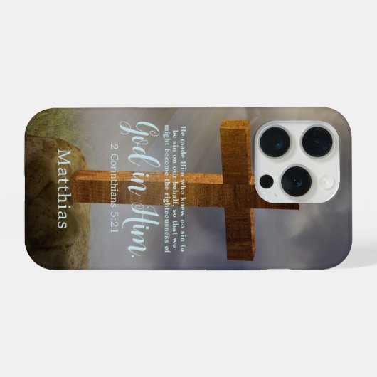 Beautiful Wooden Cross Scripture Personalized iPhoneケース (裏面横)
