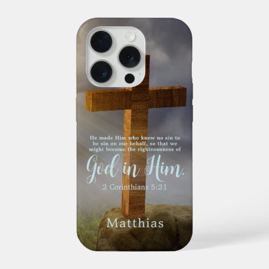 Beautiful Wooden Cross Scripture Personalized iPhoneケース (裏面)