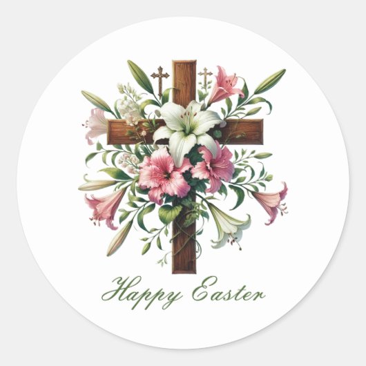 Beautiful wooden Easter Cross ラウンドシール (正面)