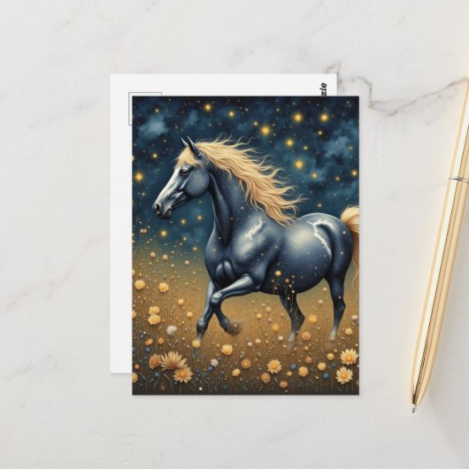 Beautiful Year of the Horse in meadow  ポストカード (正面/裏面インサイチュ)