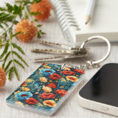 Beautiful Yellow Blue and Red Flowers Two-sided キーホルダー (正面右)
