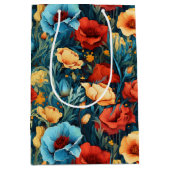 Beautiful Yellow Blue and Red Flowers Wine, Small, ミディアムペーパーバッグ (正面)