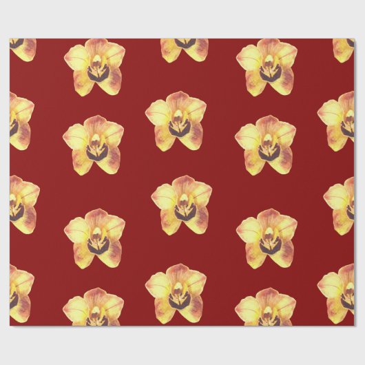 beautiful yellow orchid on a ruby red background ラッピングペーパー (フラット)