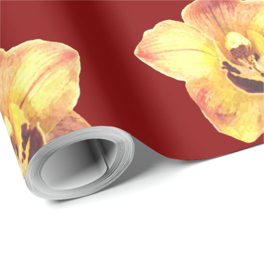 beautiful yellow orchid on a ruby red background ラッピングペーパー (ロールコーナー)