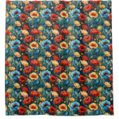 Beautiful Yellow Red Blue Flowers Botanical Print シャワーカーテン (正面)