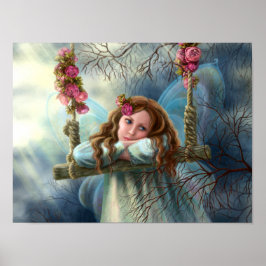 Beautiful young fairy  butterfly on  swing. Illust ポスター