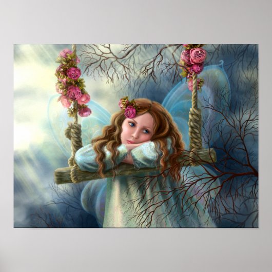 Beautiful young fairy butterfly on swing. Illust ポスター (正面)