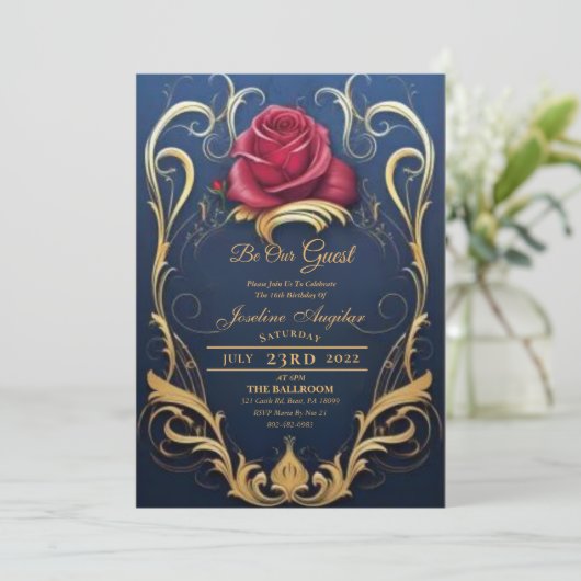 Beauty and the Beast Red Rose Sweet 16 Invitations 招待状 (スタンド正面)