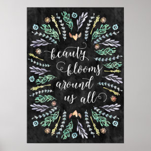 Beauty Blooms Chalkboard Calligraphy Quote ポスター