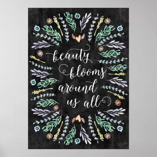 Beauty Blooms | Chalkboard Calligraphy Quote ポスター (正面)