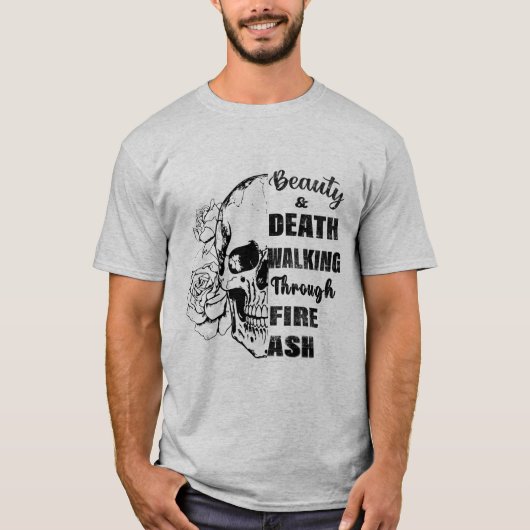 👉 "Beauty & Death - Skull Rose Grunge T-Shirt" Tシャツ (正面)