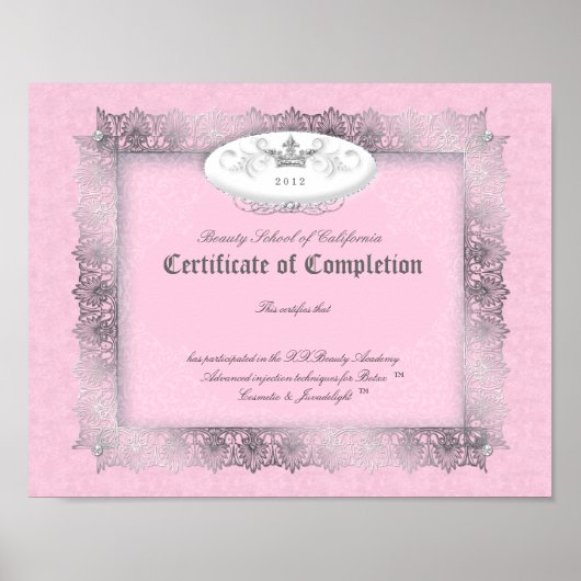 Beauty Diploma Certificate of Completion Pink ポスター (正面)