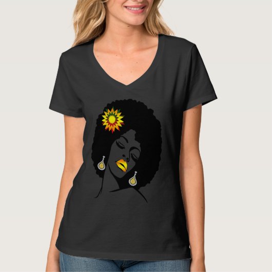 Beauty Lips Flower Black Girl Magic Afro Diva  Mel Tシャツ (正面)