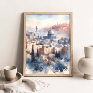 Beauty of Jerusalem Painting, Watercolor Christian ポスター
