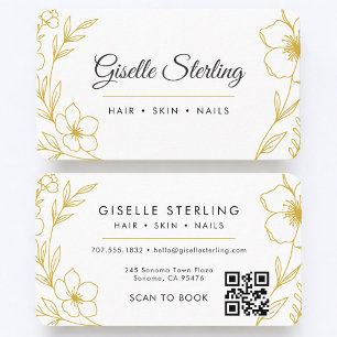 Beauty Salon Botanical Gold White QRコード 名刺