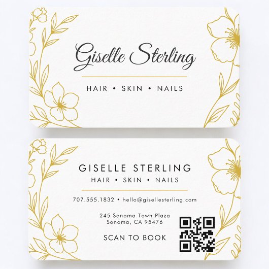 Beauty Salon Botanical Gold White QRコード 名刺