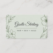 Beauty Salon Botanical Sage Green QR Code 名刺 (正面)