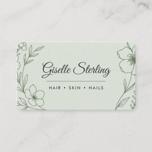 Beauty Salon Botanical Sage Green QR Code 名刺 (正面)