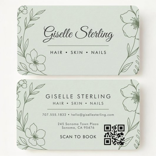 Beauty Salon Botanical Sage Green QR Code 名刺