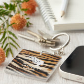 Beauty Salon Custom Name Tiger Print Salon Bag キーホルダー (正面右)