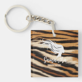 Beauty Salon Custom Name Tiger Print Salon Bag キーホルダー