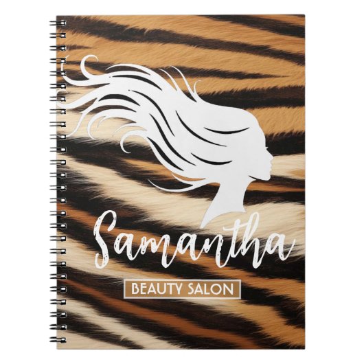 Beauty Salon Custom Name Tiger Print Salon Bag ノートブック (正面)