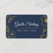 Beauty Salon Navy Blue Gold QR Code Professional 名刺 (正面)