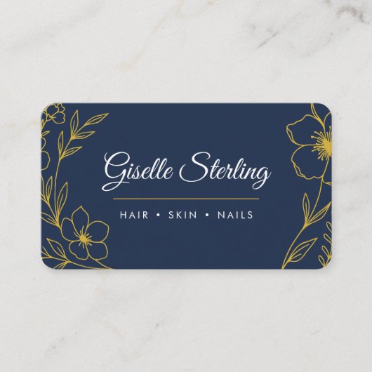 Beauty Salon Navy Blue Gold QR Code Professional 名刺 (正面)