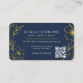 Beauty Salon Navy Blue Gold QR Code Professional 名刺 (裏面)