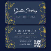 Beauty Salon Navy Blue Gold QR Code Professional 名刺