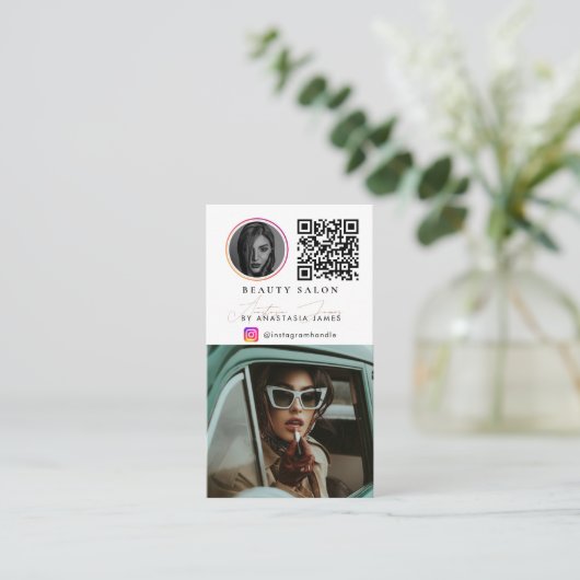 Beauty Salon Photo Feed Social Media QR Code 名刺 (スタンド正面)