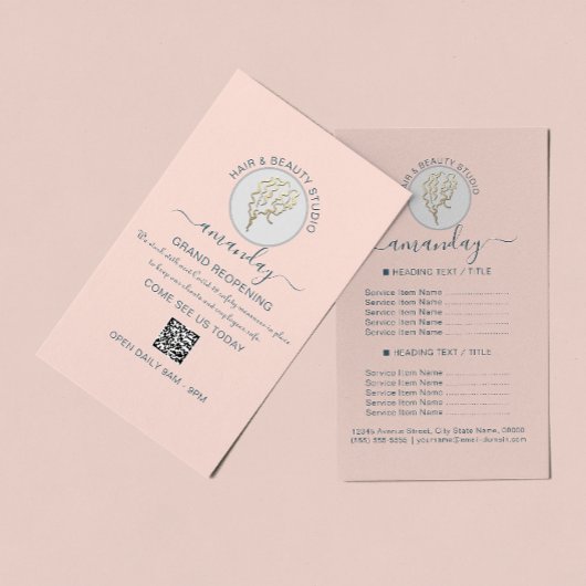 Beauty Salon Reopening  Logo QR CODE Price Rose チラシ