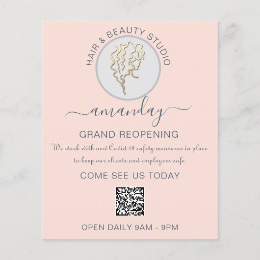 Beauty Salon Reopening  Logo QR CODE Price Rose チラシ (裏面)