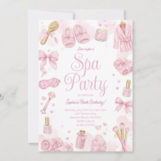 Beauty Spa Day Pink Party Invitation 招待状 (正面)