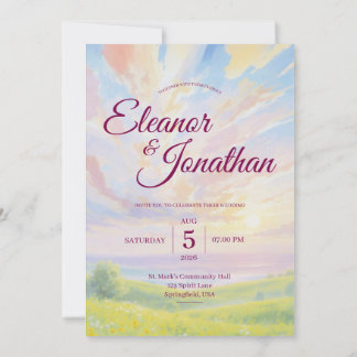 Beauty Sunset Watercolor Wedding Invitation 招待状