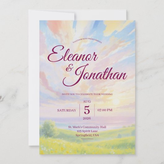 Beauty Sunset Watercolor Wedding Invitation 招待状 (裏面)