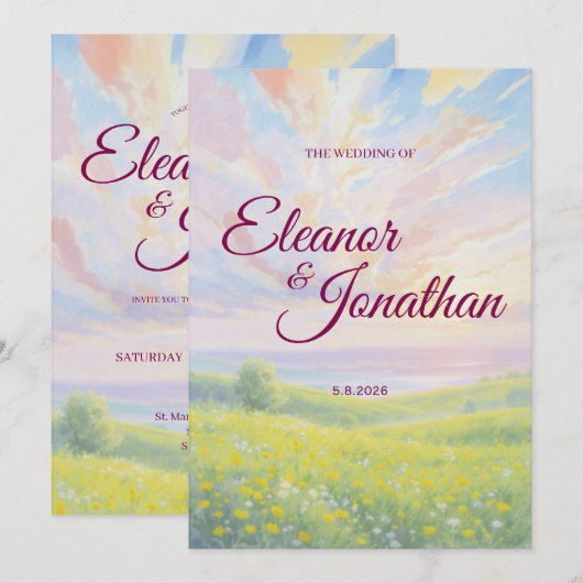 Beauty Sunset Watercolor Wedding Invitation 招待状 (正面/裏面)