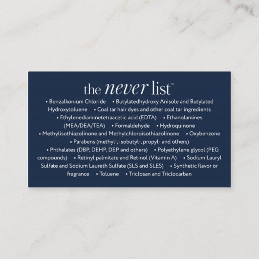 Beautycounter名刺， Never List Cards 名刺 (裏面)