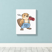 Beaver as Craftsman with Wrench キャンバスプリント (インサイチュ (ウッドフロア))