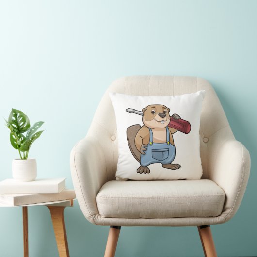 Beaver as Craftsman with Wrench クッション (椅子)